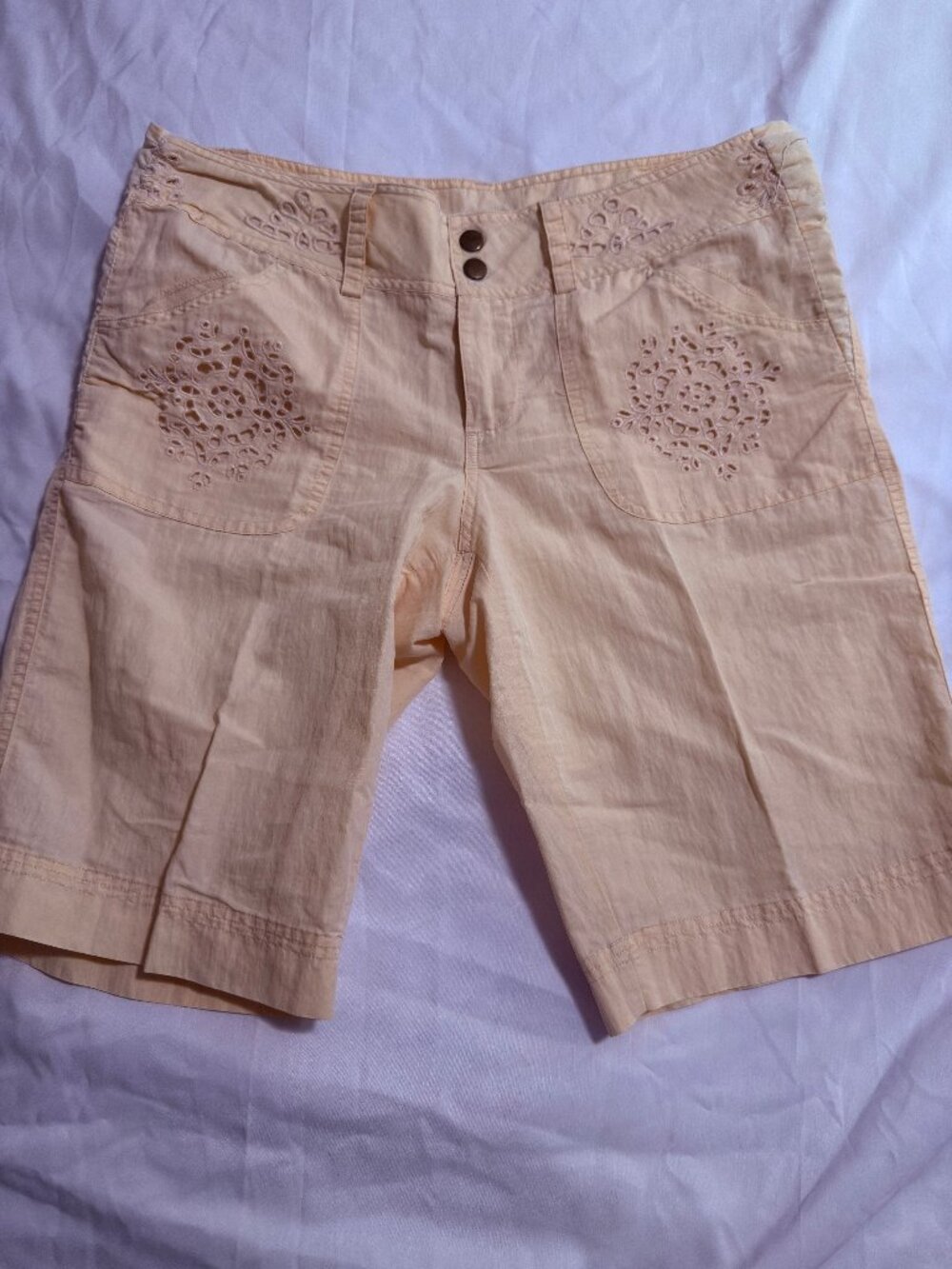 Cache Y2K Womens Shorts Size 4 Cream Embroidered
